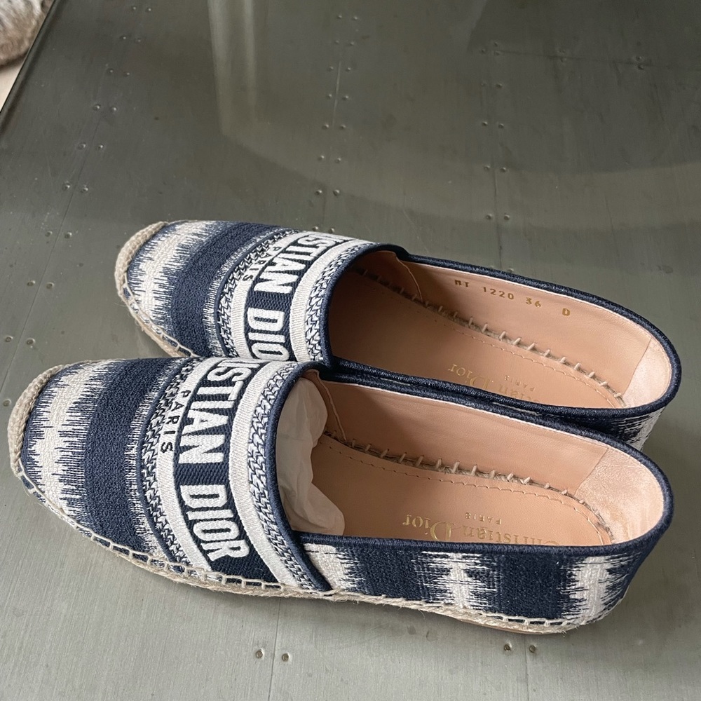 Christian Dior Granville denim blue white beige linen espadrilles flats sz 36 - Picture 7 of 12